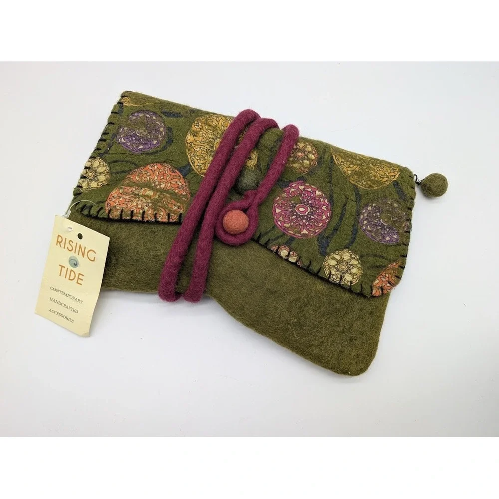 Rising Tide Hand Made Wool Felt Clutch Bag Tablet Case Forest Fairy Boho Goblin